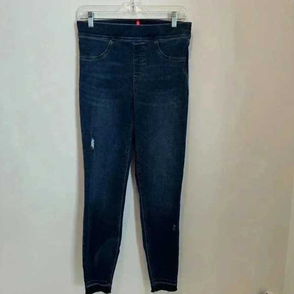 Spanx shape and lift distressed skinny jeans in medium wash blue - Picture 4 of 15